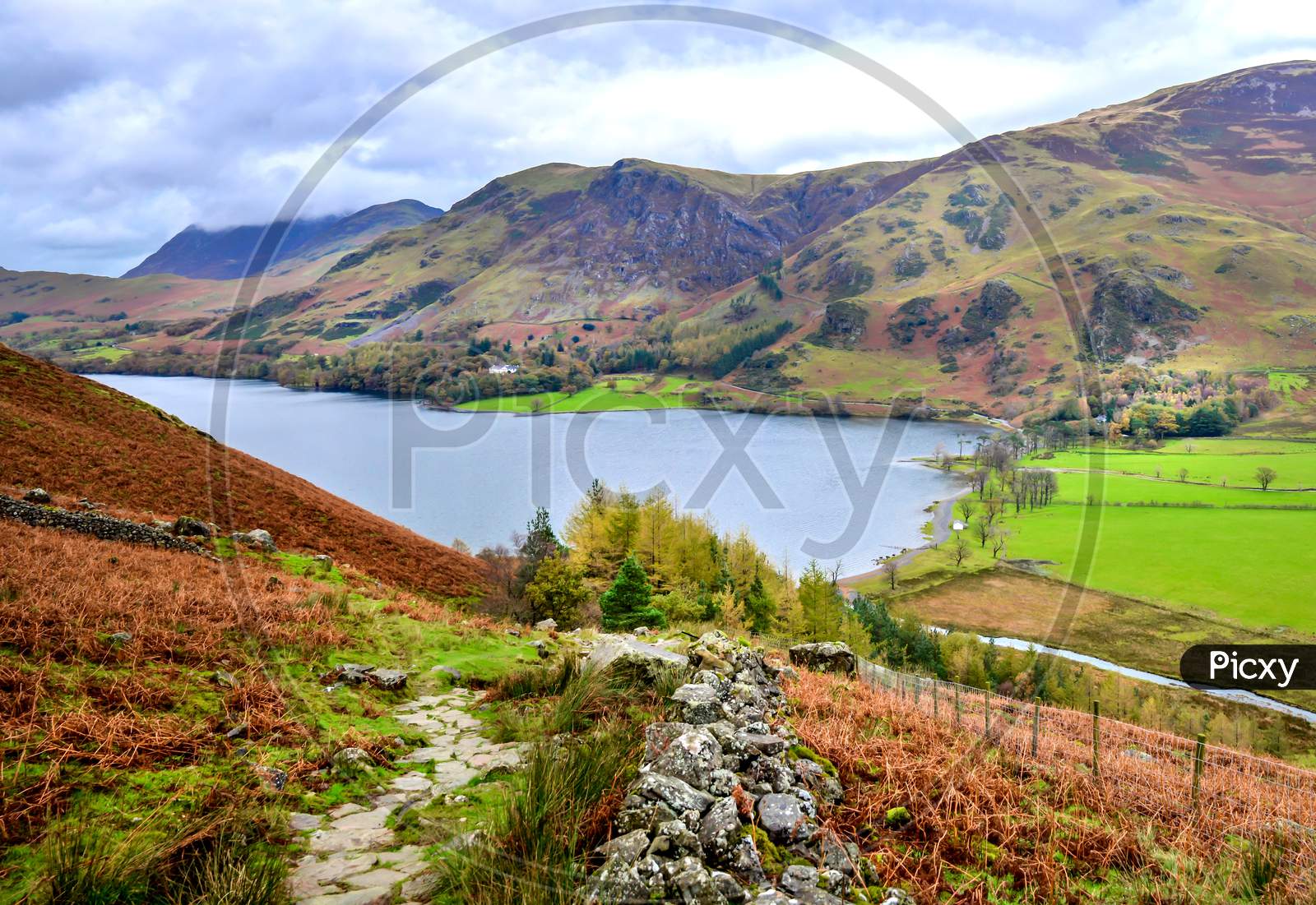 A view of Buttermere Lake with mount Robinson in the background