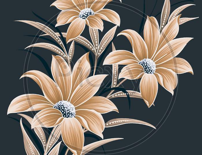 Digital Textile Design Flowers And Leaves