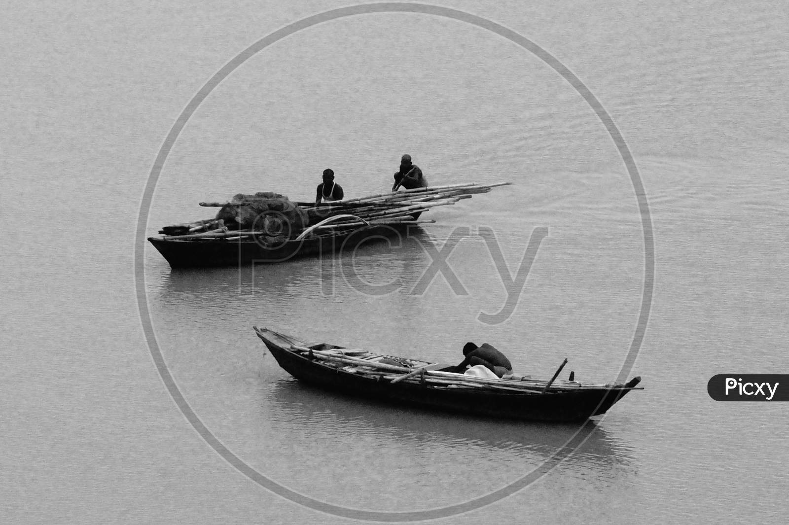 Two fishermen boat in Ganga River