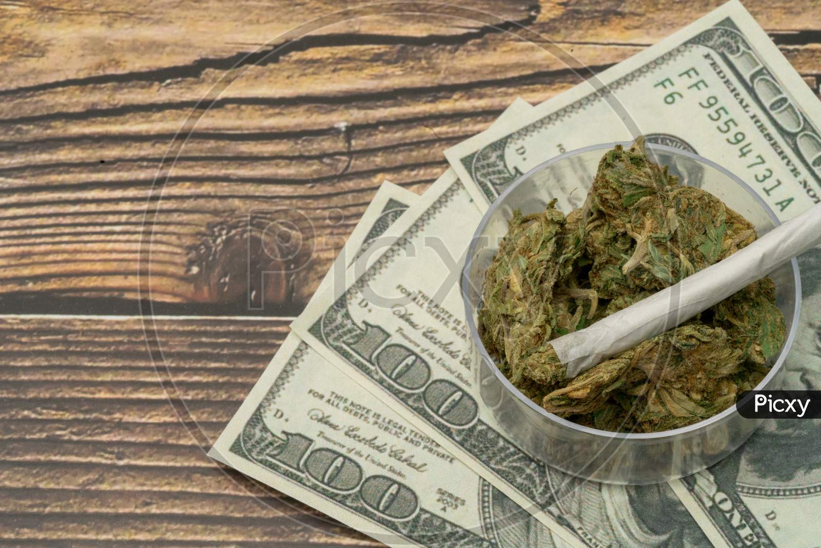 Marijuana Cannabis Medicinal, Weed Joint. Drugs. American Dollars. The Concept Of Cannabis Marijuana Business. Concept Of Medical Marijuana Stock Market.