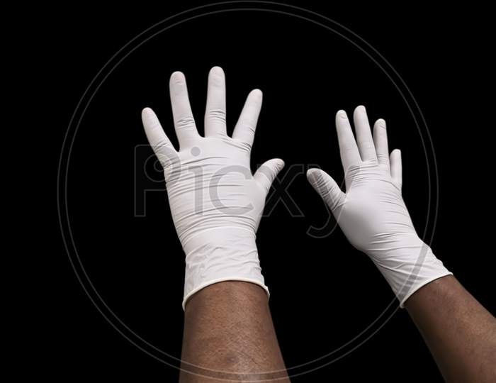 Isolated Image Of White Sterile Surgical Gloves On Hand
