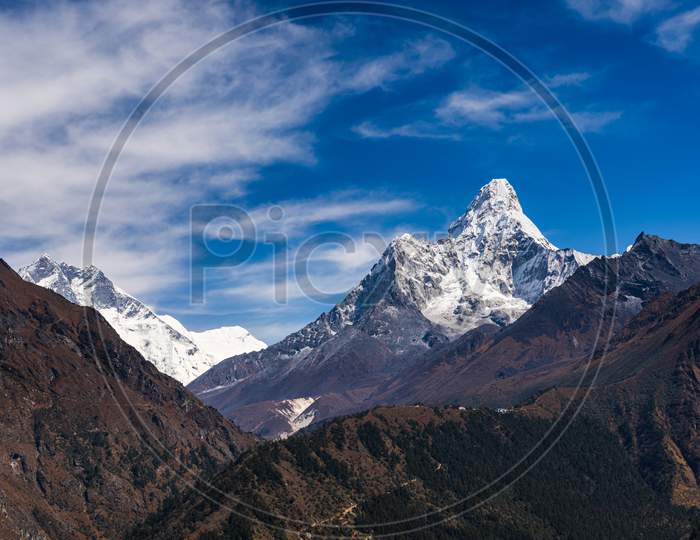 Iconic Ama Dablam mountain peak, one of the most beautiful mountains