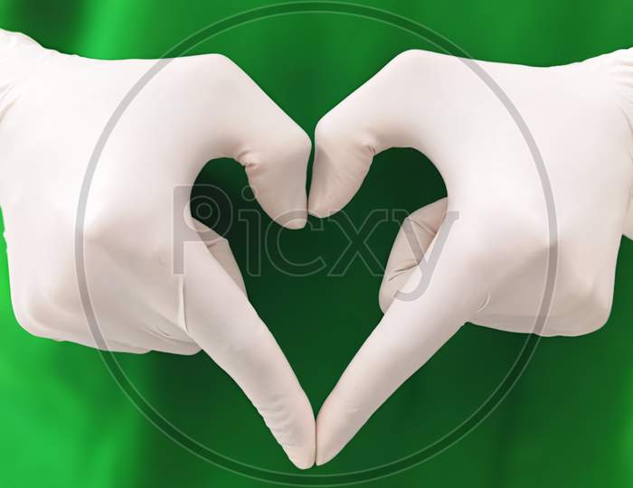 Closeup Of Doctors Hands Making Heart Shape, Cardiology Concept