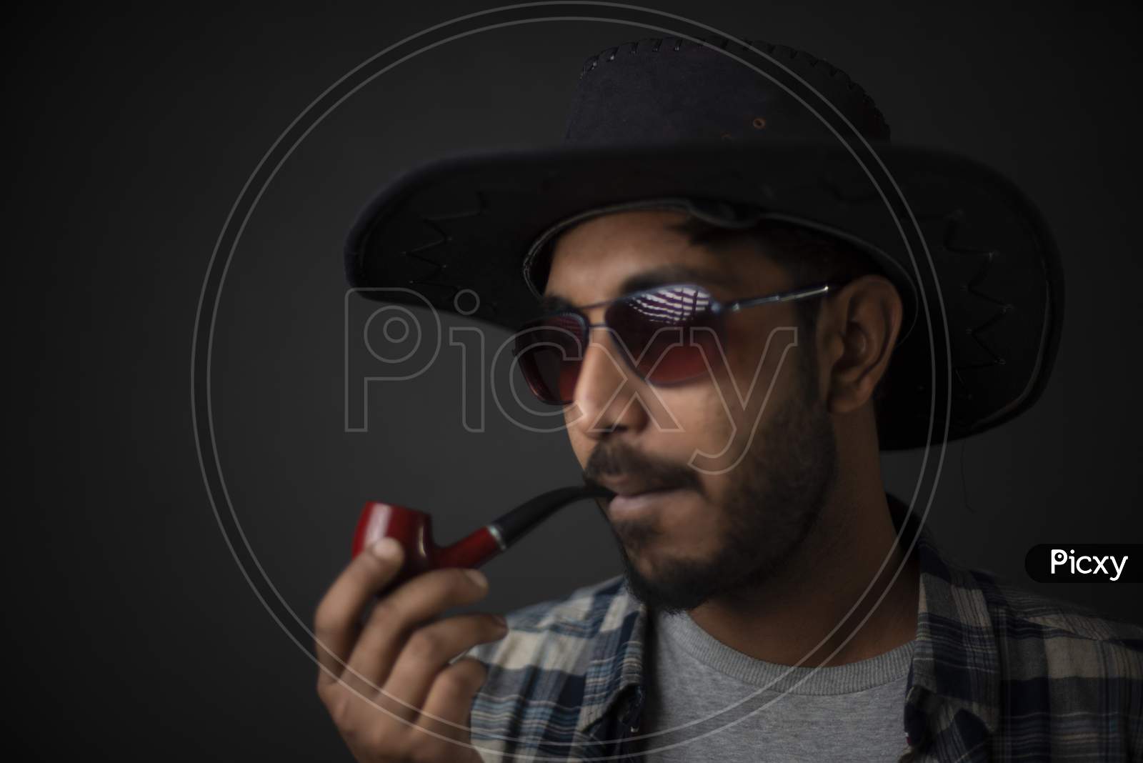 image-of-indian-bengali-handsome-beard-macho-guy-man-male-in-cowboy-hat