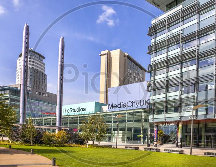 Media City UK at Salford Quays on the banks of the Manchester ship canal