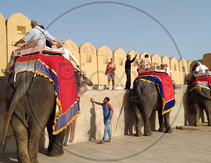 The Amber palace or fort, a famous tourist destination in the town of Amber or Amer near Jaipur in the Rajasthan state of India
