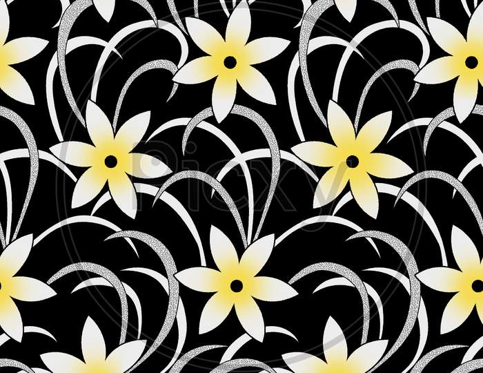 Seamless Yellow And White Flower Design With Black Background