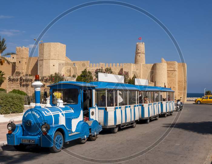 The Doto miniature road train taking tourist around Monastir Tunisia 6 October 2012.