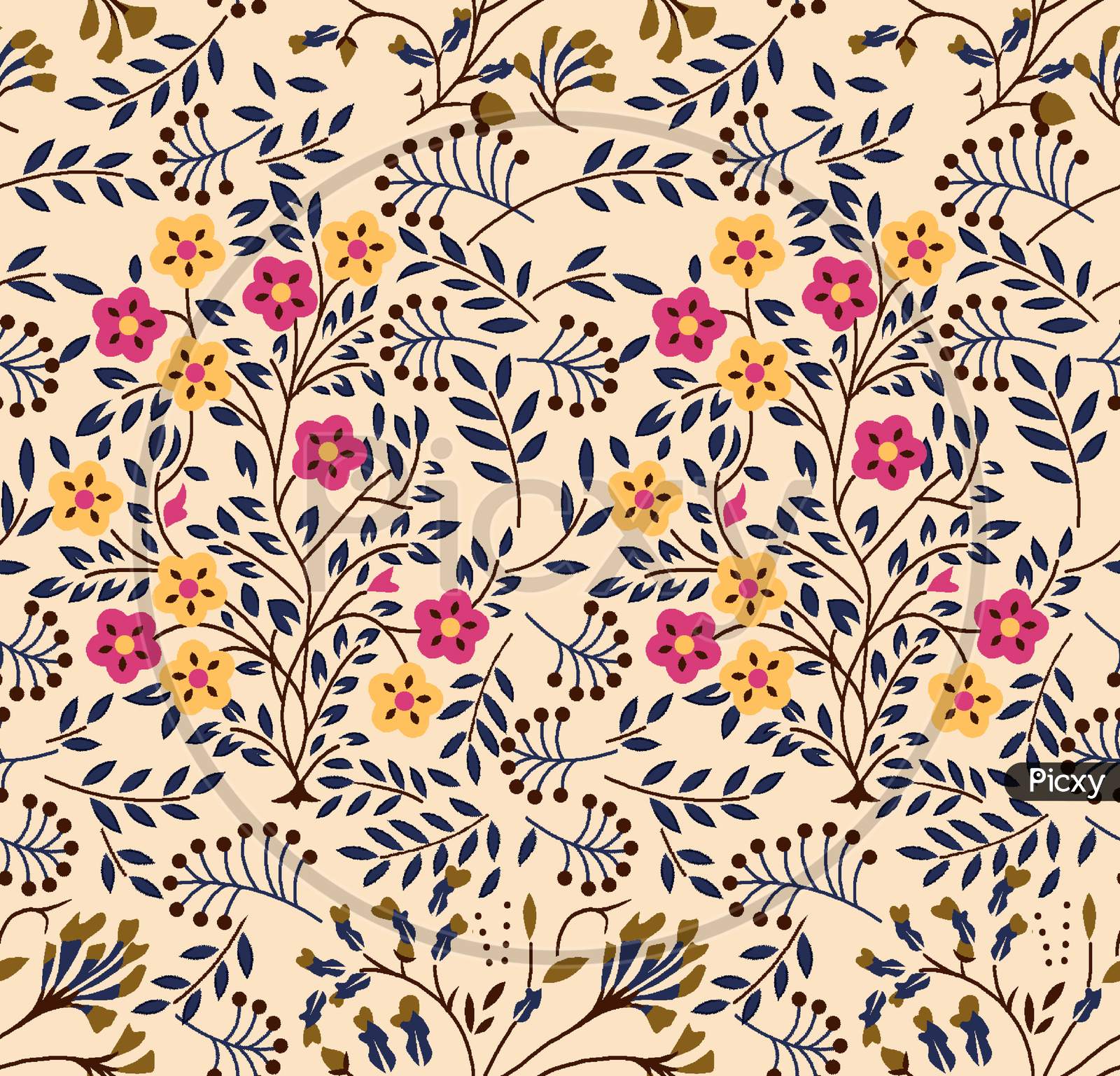Floral Seamless Pattern. Ink Hand Drawn Elements. Background