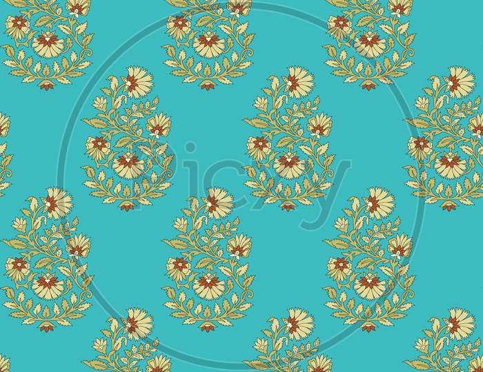 Seamless Mughal Flower Pattern With Background