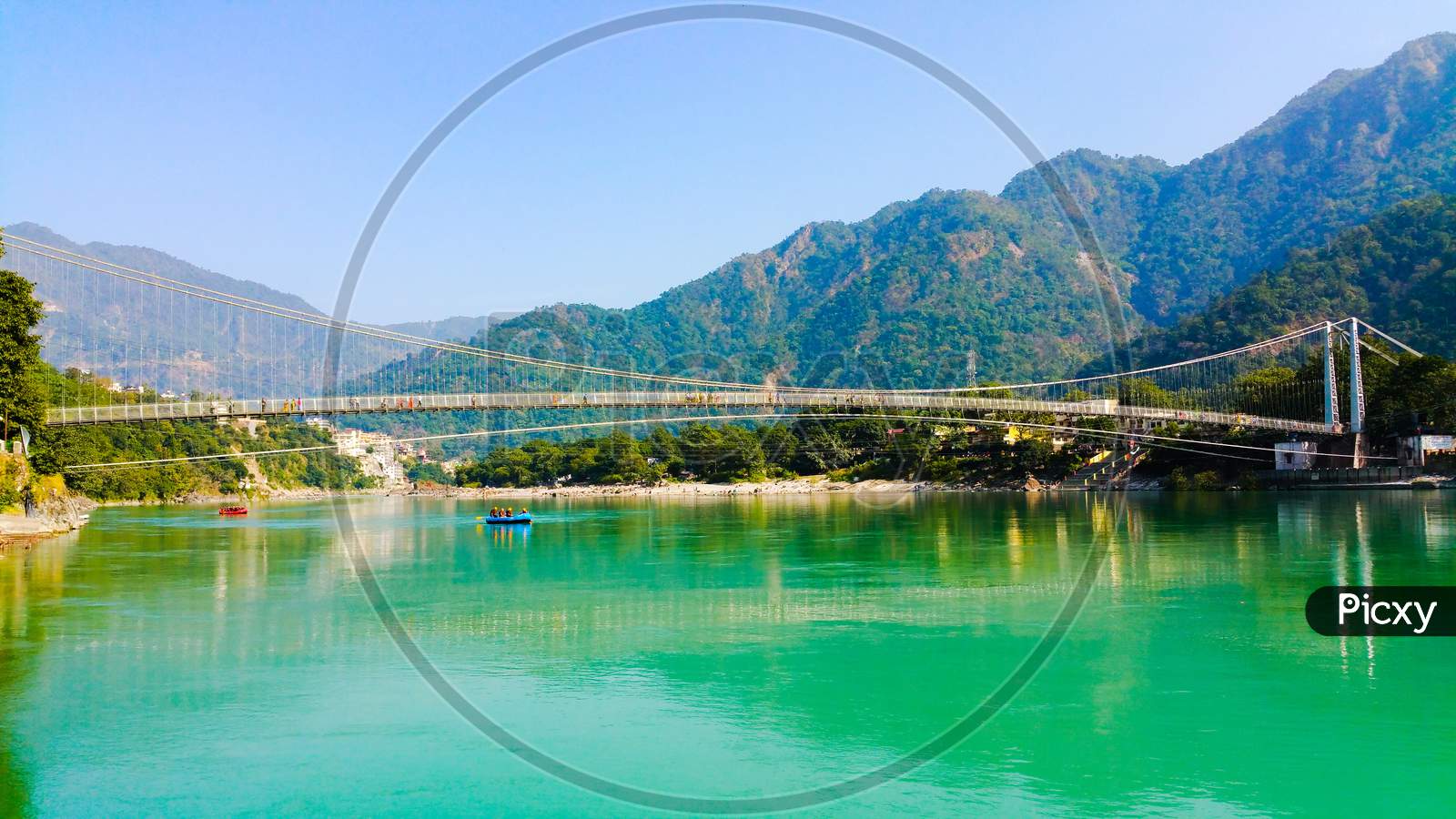Scenic Ganga river against the backdrop of Himalayas in Rishikesh