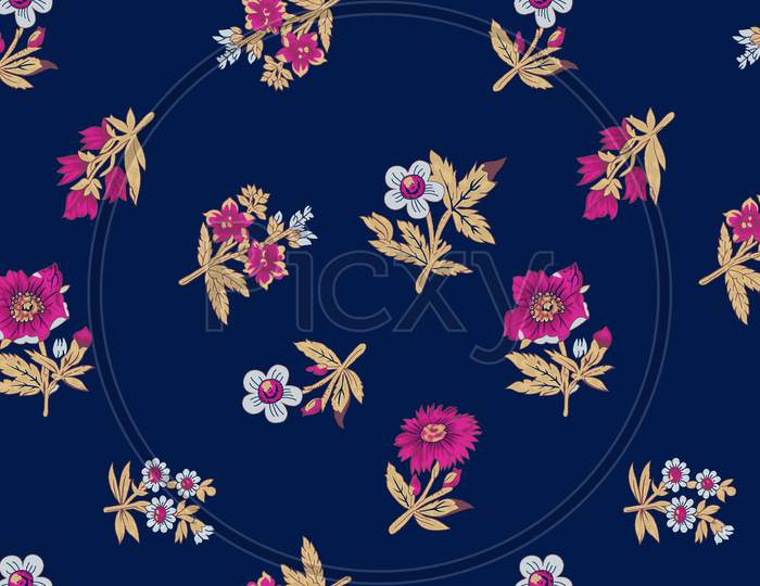 Seamless Floral Design With Navy Background