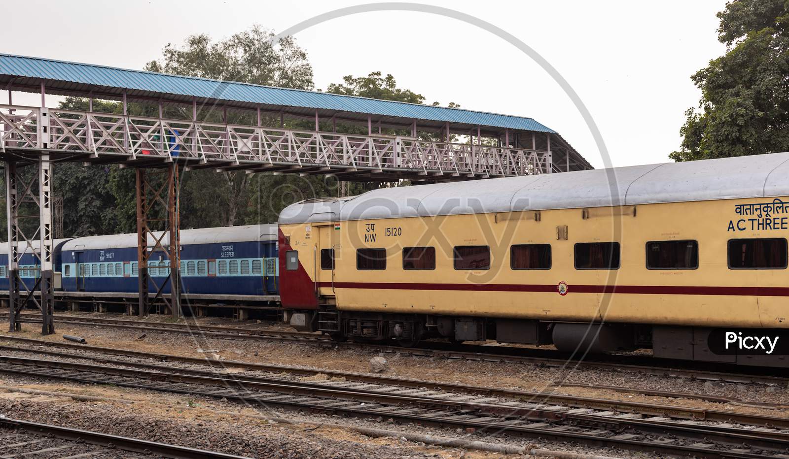 Indian Railways, The Trains halted At The Station And Shed.