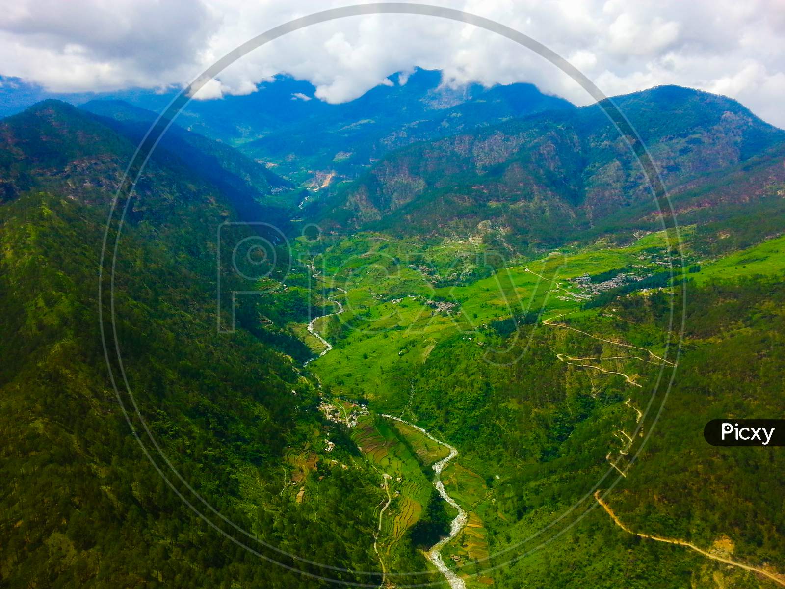 Aerial view of Green Himalayas in India