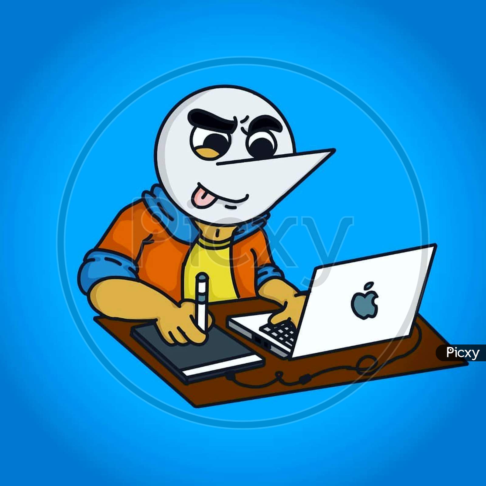 The Angry Prash illustration doing graphic designing