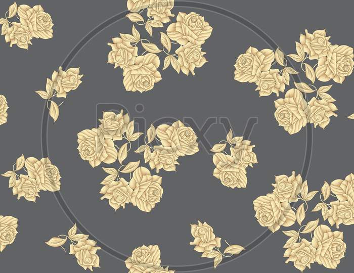 Flower Design Pattern With Grey Background