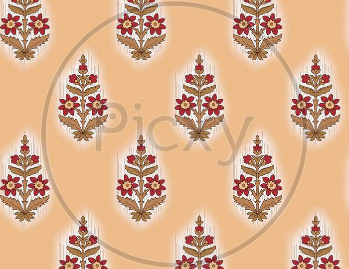 Seamless Mughal Flower Motif Pattern Background