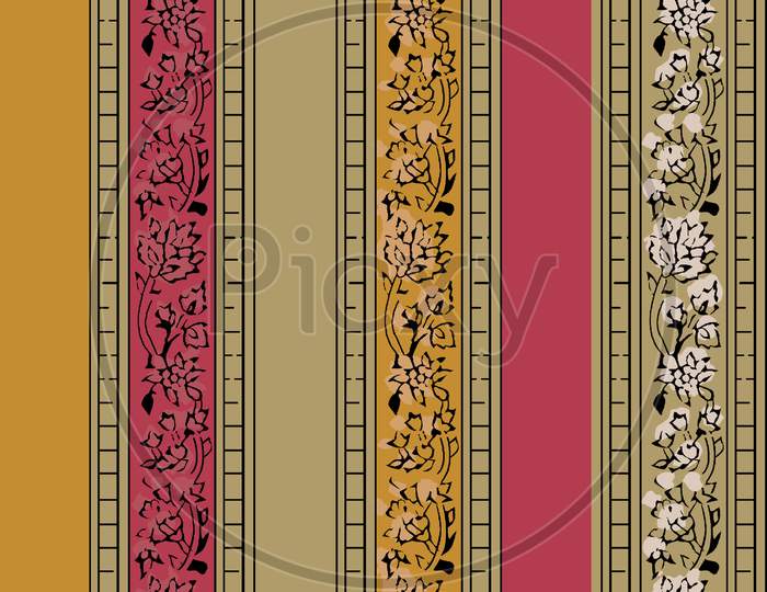 Ethnic Seamless Geometric Pattern With Floral Border