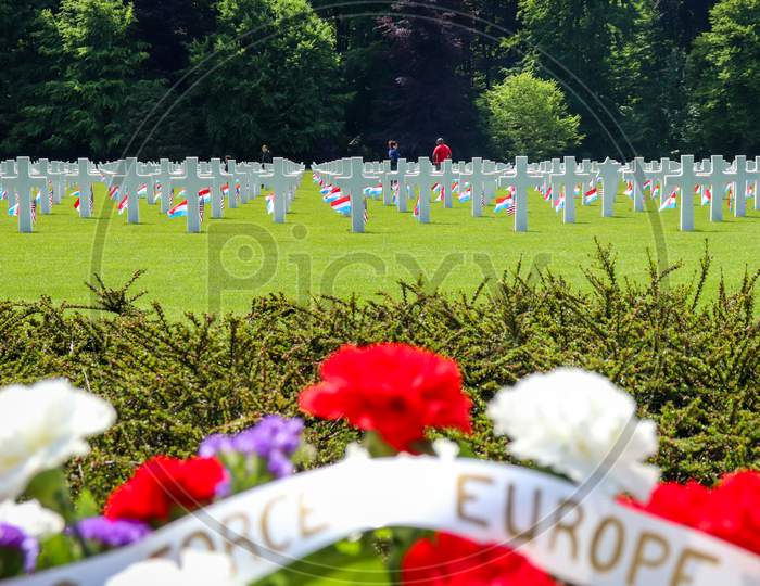 Flags And Flowers Decorate The Luxembourg American Cemetery And Memorial In Honor Of Memorial Day.
