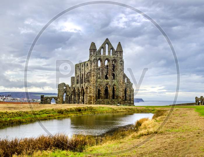 Whitby Abby now derelict and formally a Benedictine abbey and is situated overlooking the sea on the East cliff of Whitby.