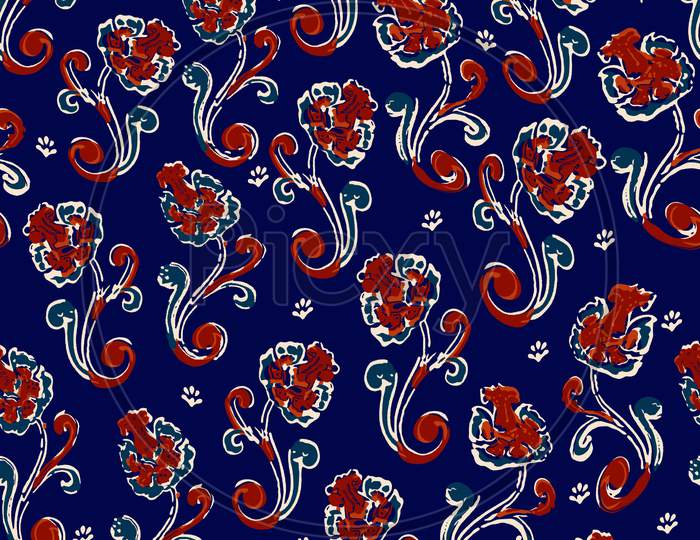 Little Flowers. Seamless Pattern In Liberty Style. Summer Floral Texture With Navy Background