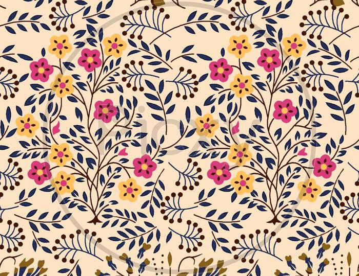 Floral Seamless Pattern. Ink Hand Drawn Elements. Background
