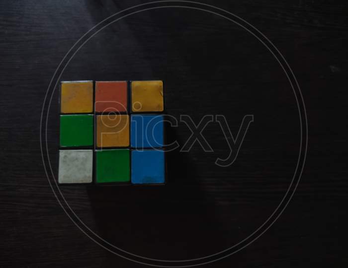 Cube Rubik Image In Dark Background Low Light Condition