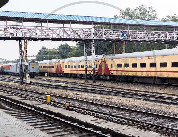 Indian Railways, the Trains halted At The Station.