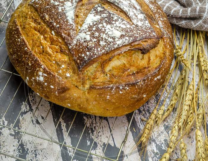 vertical shot of a delicious freshly baked sourdough bread