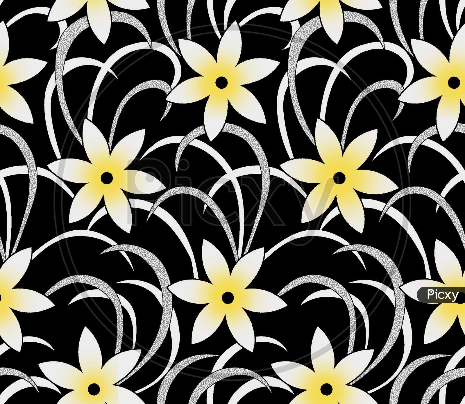 Seamless Yellow And White Flower Design With Black Background