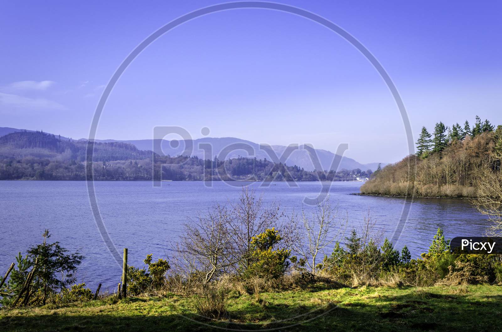 A peaceful view of the mountain range and Derwent Water in Cumbria.