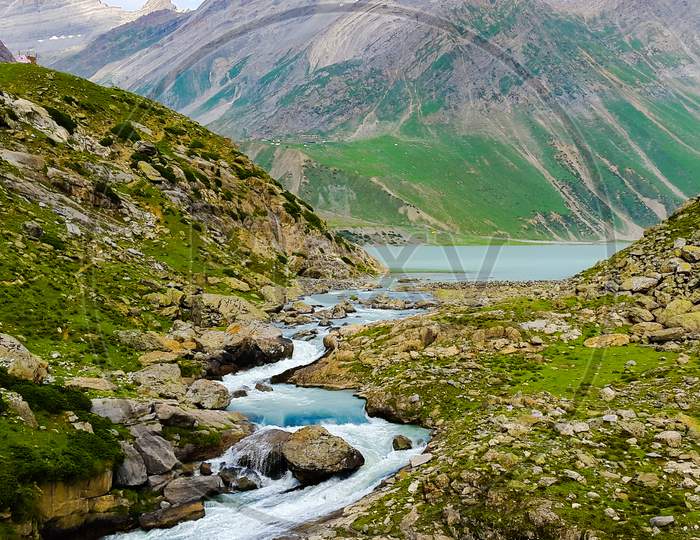 River flows through Indian Himalayas
