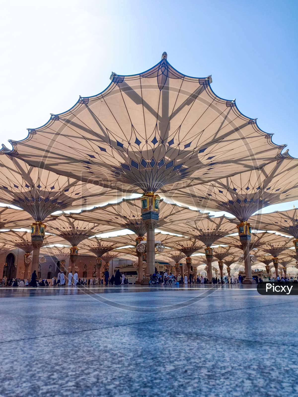 Automatic biggest umbrella in masjid madina saudi arabia