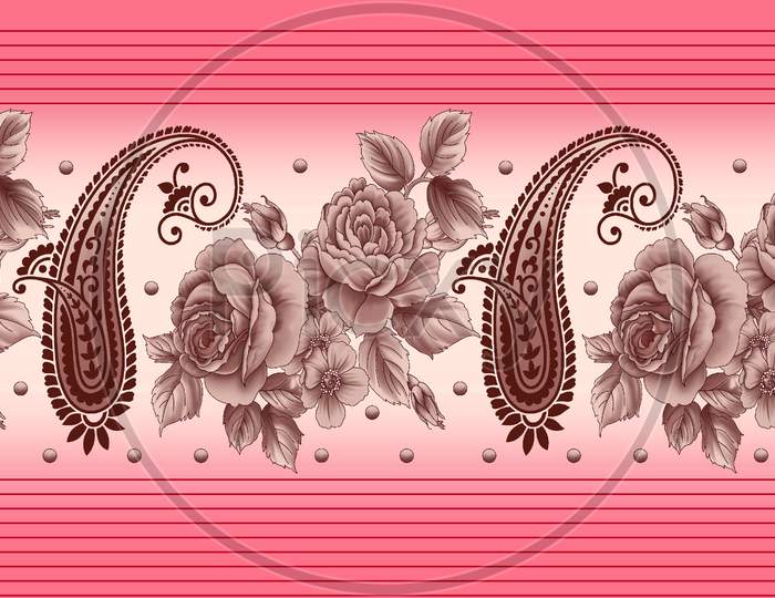 Floral Flower Border Design Background With Paisley
