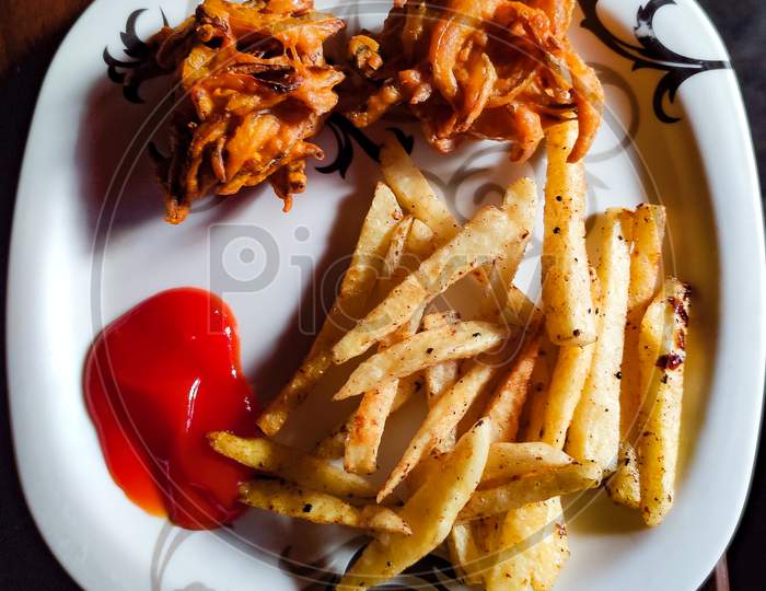 FRENCH fries and pakodi