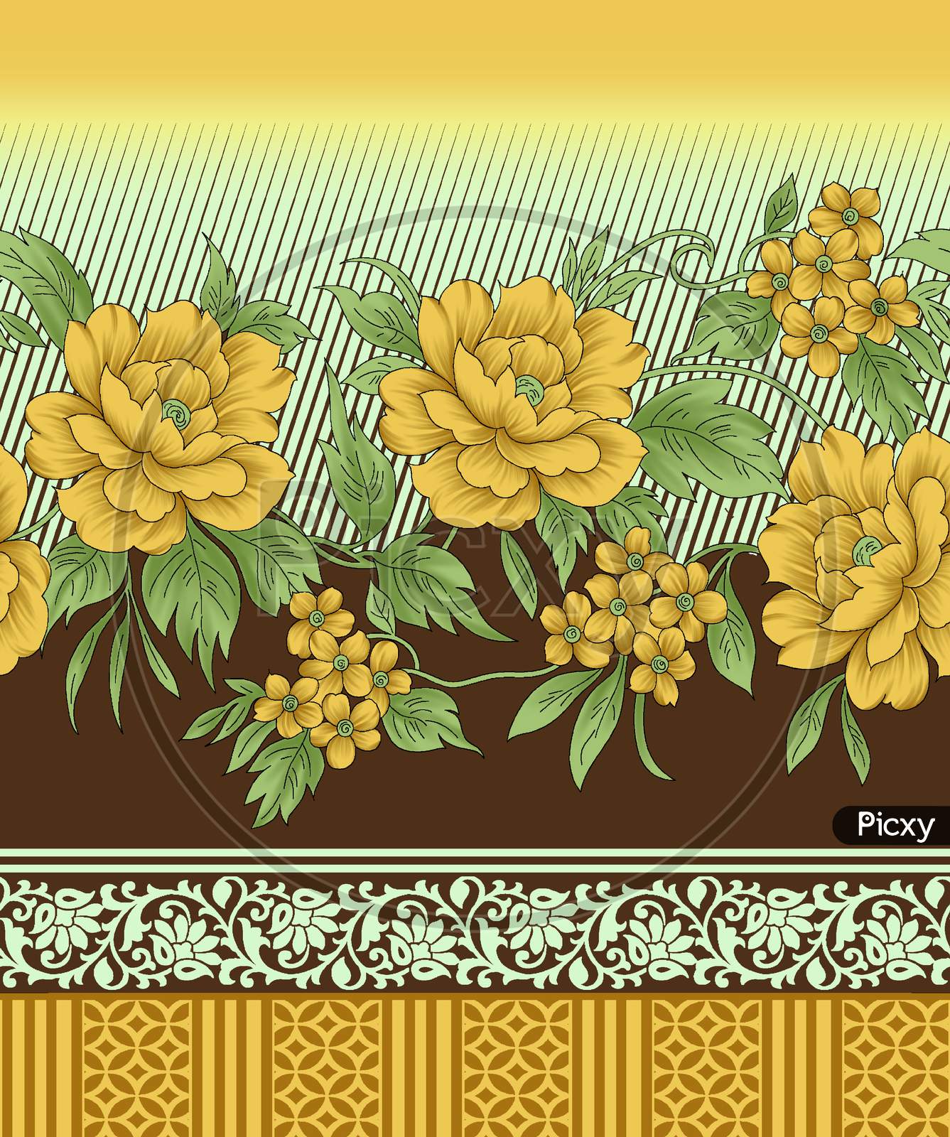 Textile Floral Border Pattern on Background Stock Vector