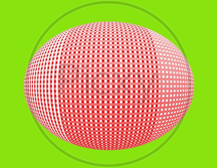 An Oval Red-White Sphere On A Light Green Background And Design.