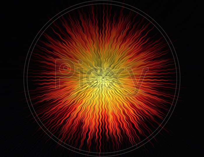 Sun Burst Red And Yellow Color With Black Background And Beautiful Design.