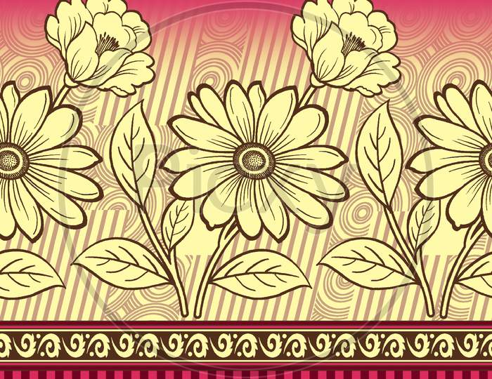 Textile Indian Floral Border Design Background