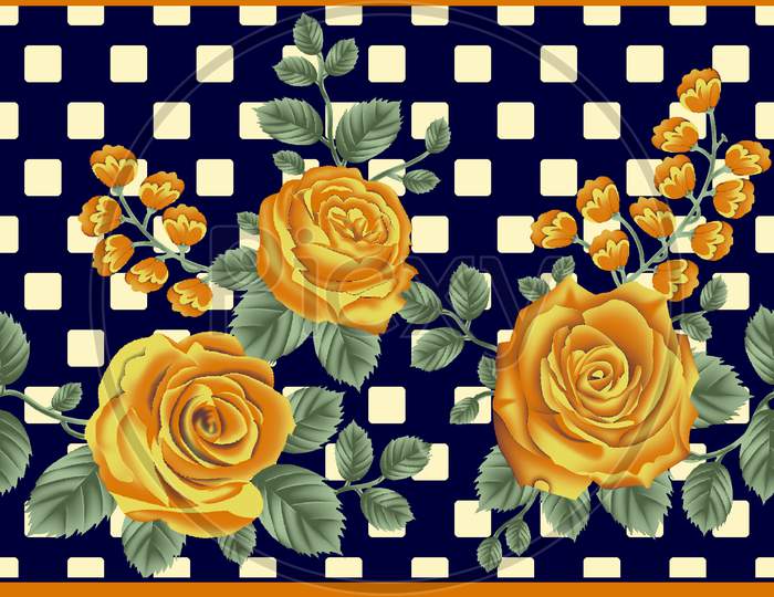 Textile Indian Floral Border Design Navy Background