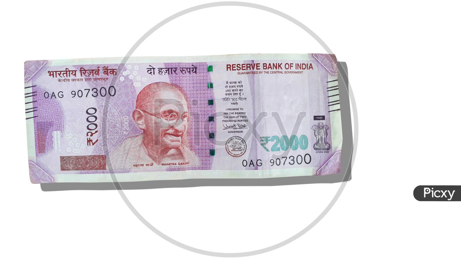 Indian currency note of 2000 rupees, with the photo printed of Mahatma Gandhi on it -isolated image. The Reserve Bank of India Indian (RBI) launches the currency notes.