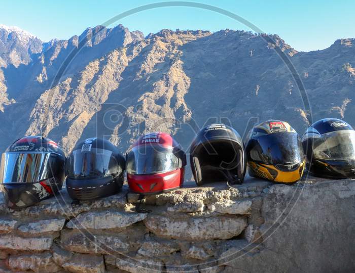 six Helmets arranged with order  in stone bunch
