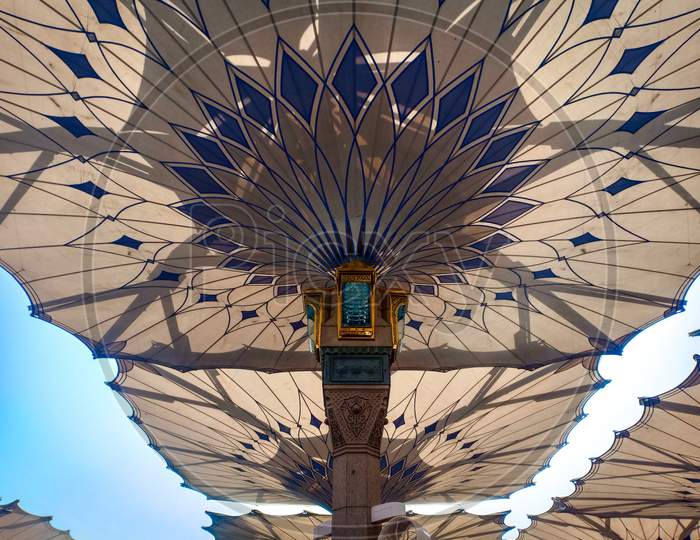 Automatic biggest umbrella in masjid madina saudi arabia