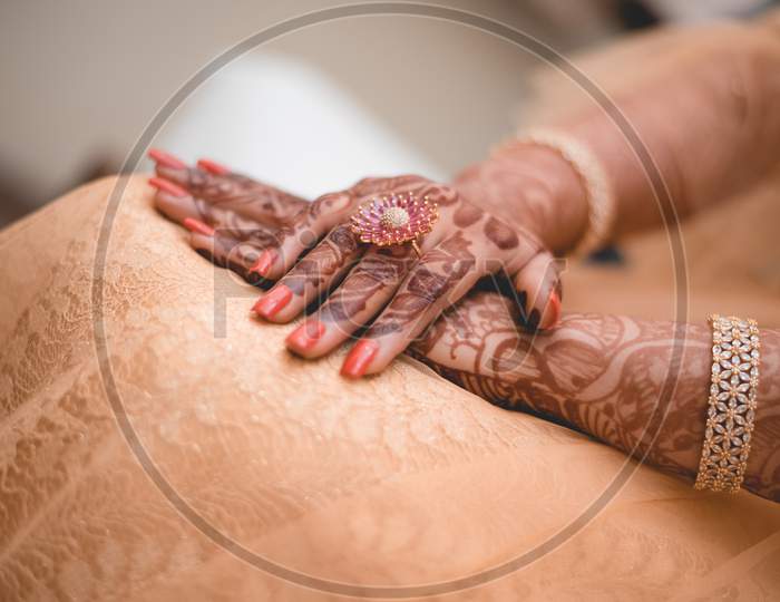 Indian girl wearing engagement ring