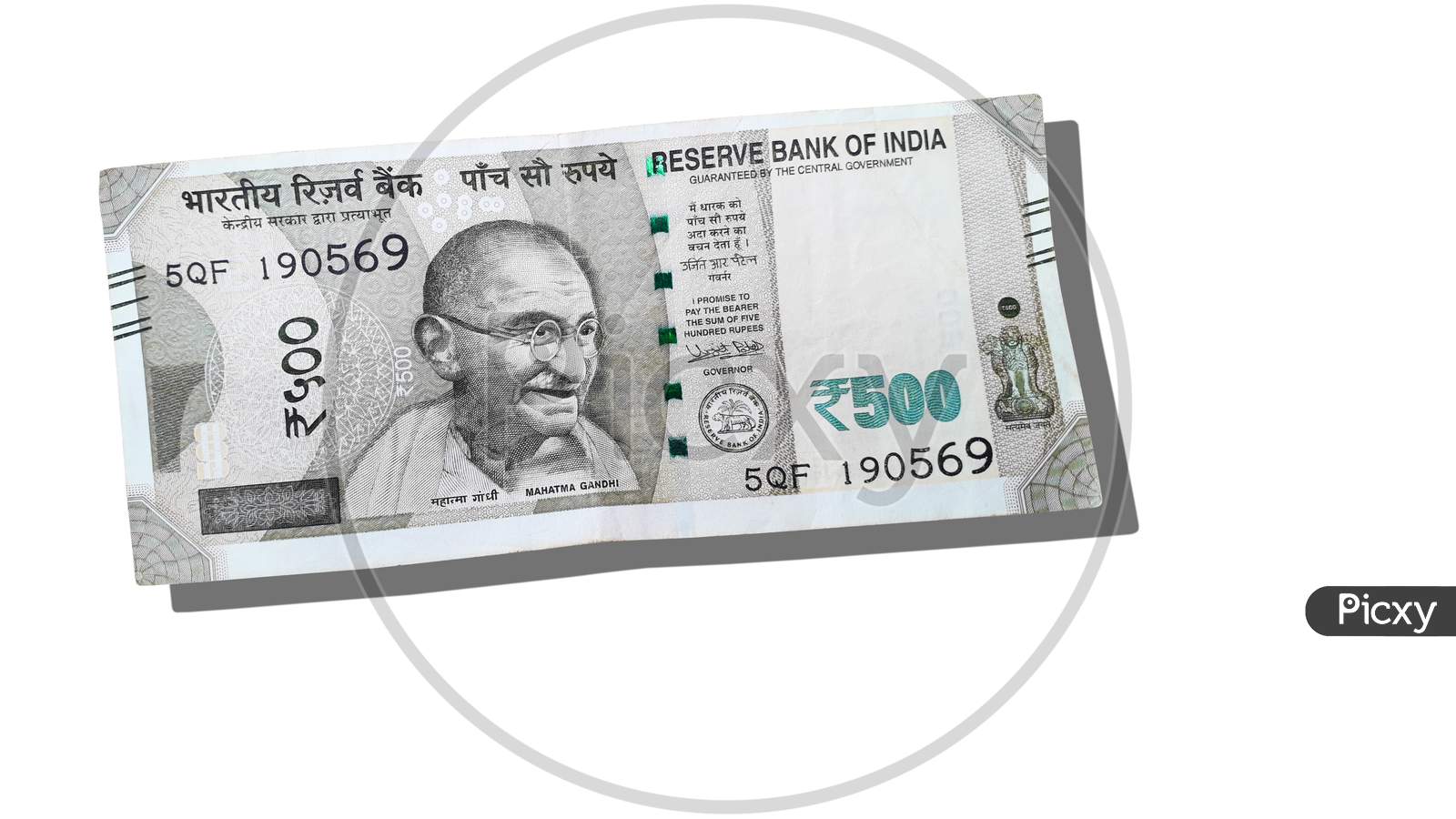 Indian currency note of 500 rupees, with the photo printed of Mahatma Gandhi on it -isolated image. The Reserve Bank of India Indian (RBI) launches the currency notes.