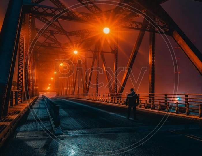 Real Pubg bridge night pic with a man standing on the road