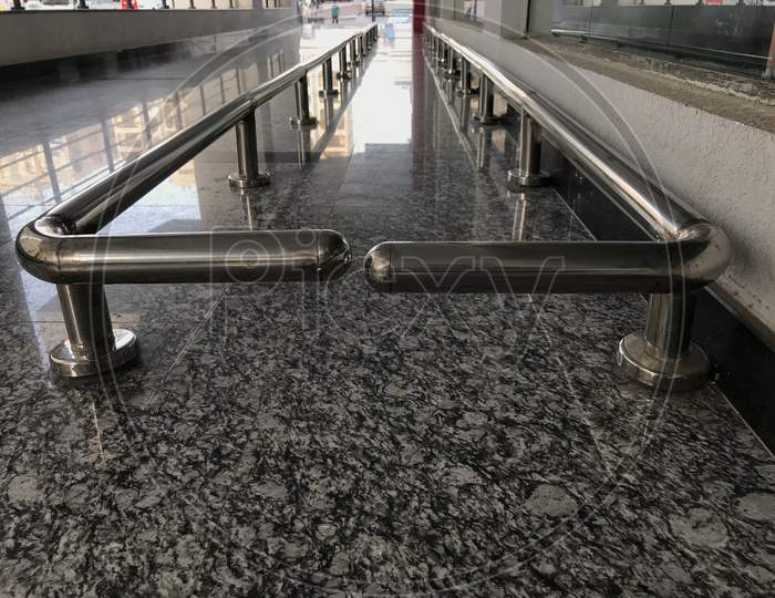 Stainless Steel Rails For Keeping Shopping Trolley Vehicles In Line So That Customers Can Take In Disciplined Way For Purchase