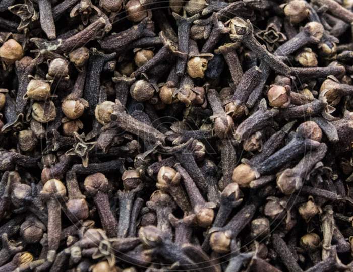 Clove background.clove dried spicy herb for food aroma and natural medicine.