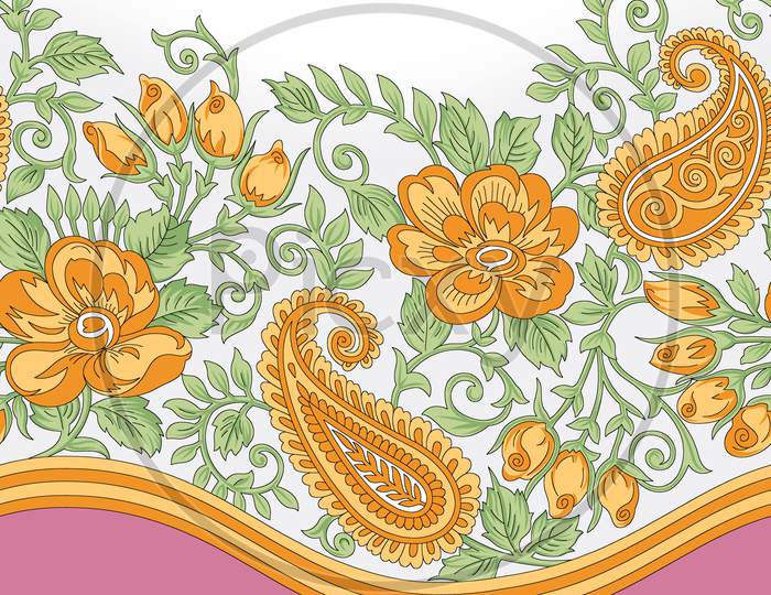 Floral Flower Border Design Background With Paisley