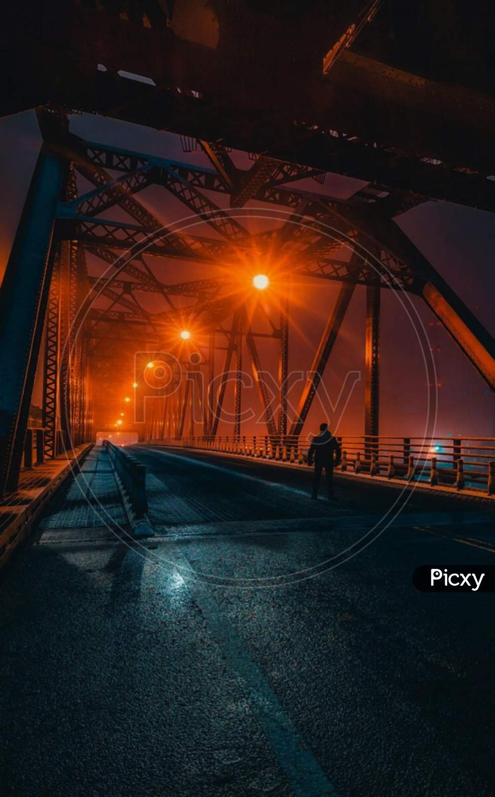 Real Pubg bridge night pic with a man standing on the road